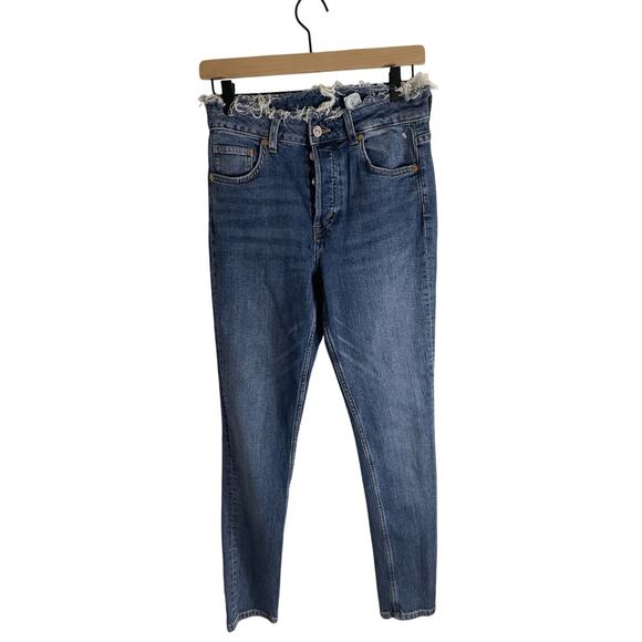 H & M Distressed Raw Hem High Rise Streetwear Comfy Indie Skinny Jeans SZ 28 - Picture 1 of 9
